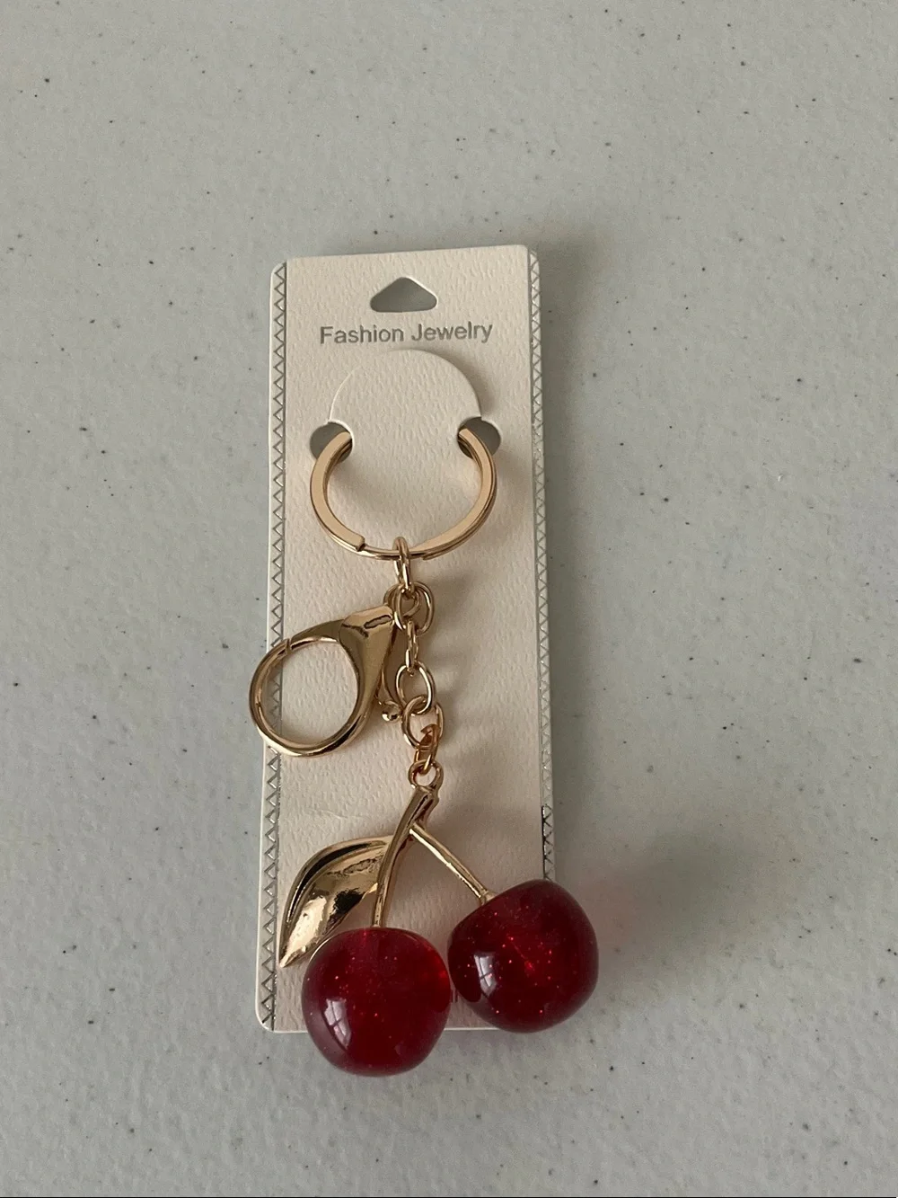 Red Glitter Cherry Keychain